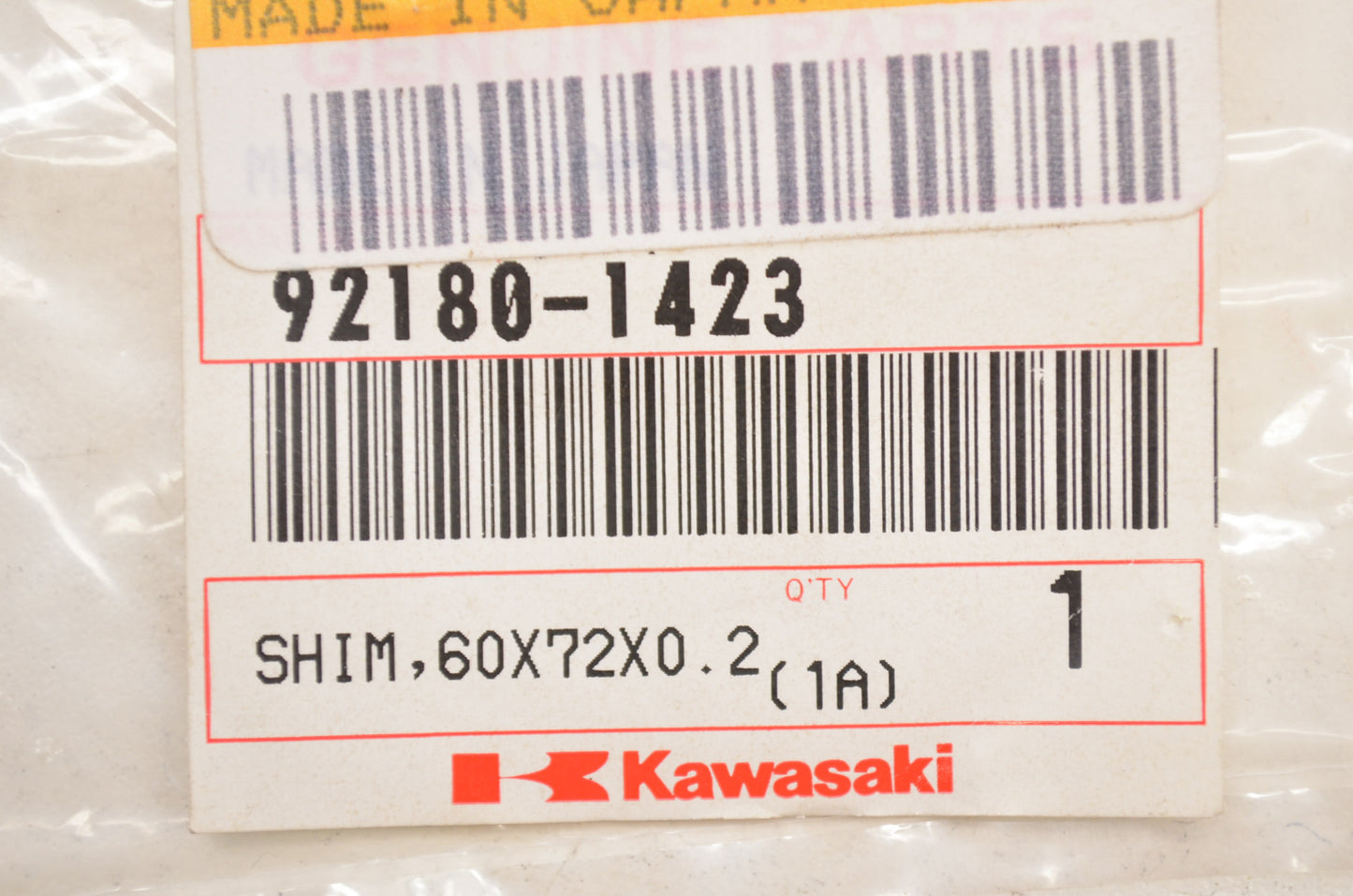 OEM Kawasaki 92180-1423 Shim 60X72X0.20 NOS