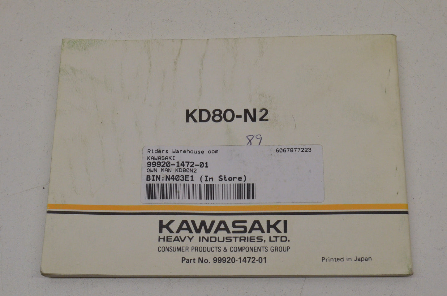 OEM Kawasaki 99920-1472-01 Owner's Manual KD80N2