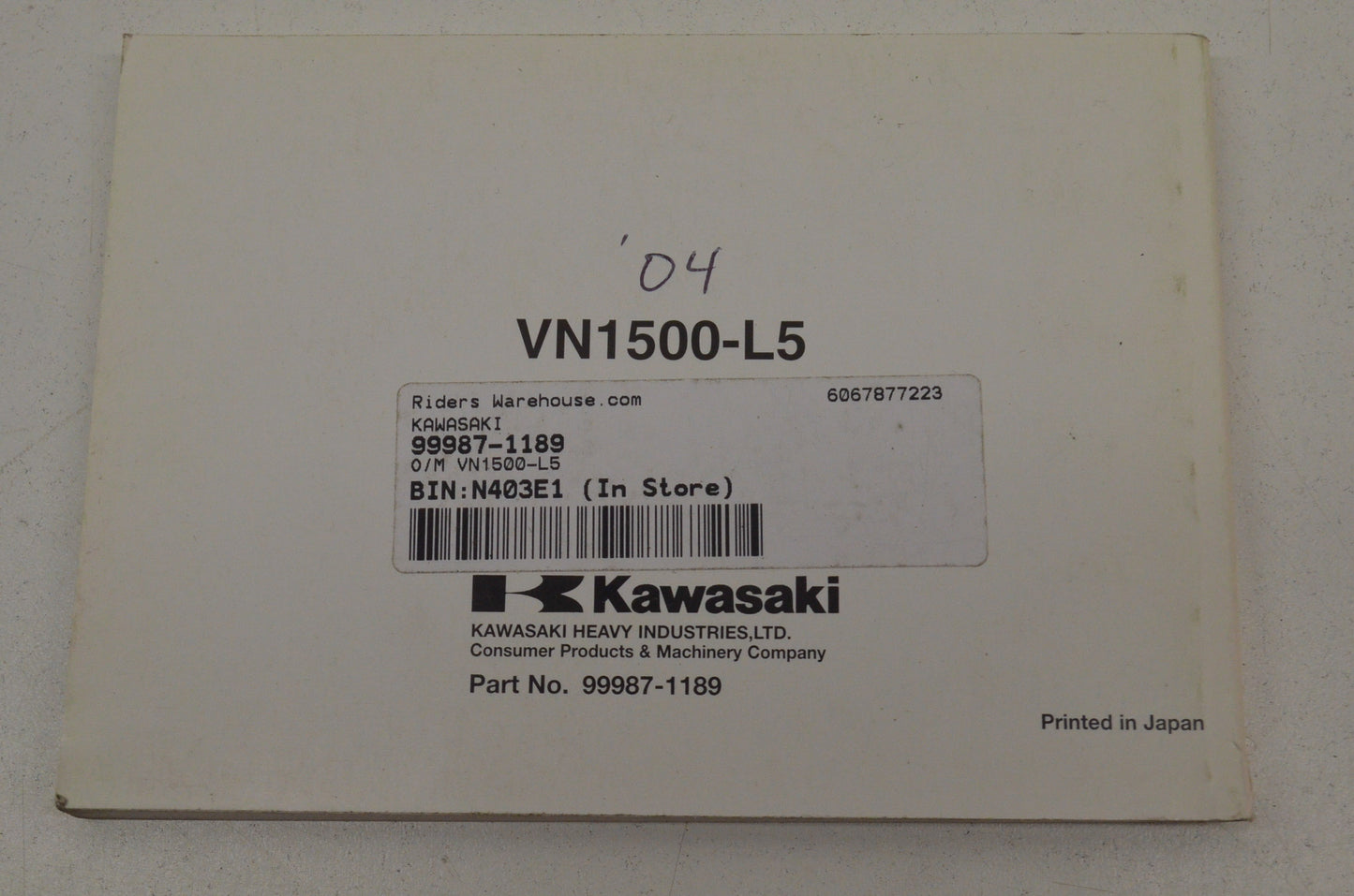 OEM Kawasaki 99987-1189 Owner's Manual VN1500-L5