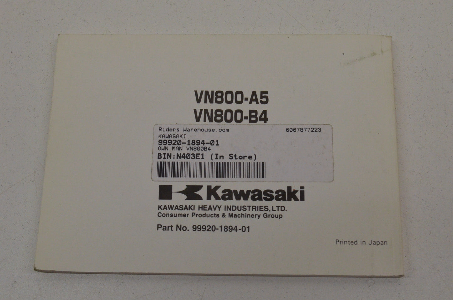 OEM Kawasaki 99920-1894-01 Owner's Manual VN800B4