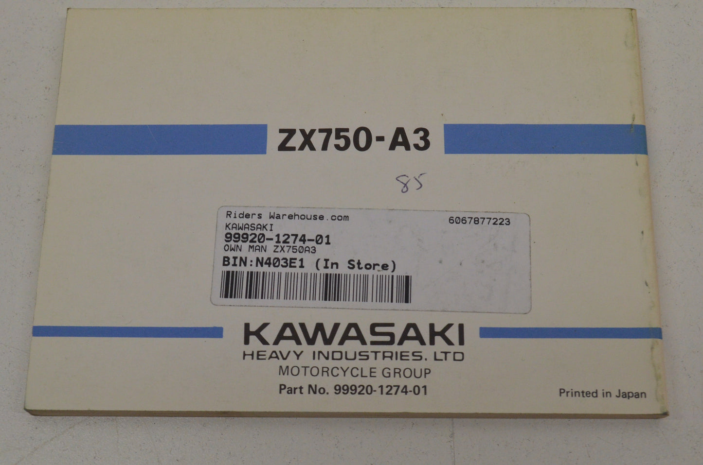 OEM Kawasaki 99920-1274-01 Owner's Manual ZX750A3