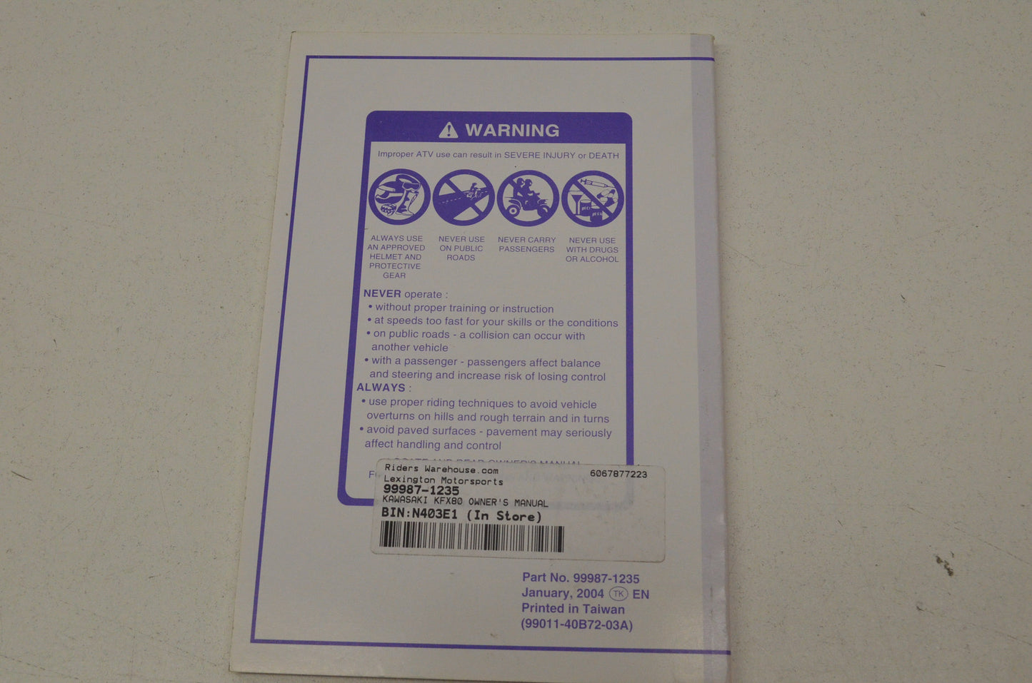 OEM Kawasaki KFX80 Owner's Manual KFX80