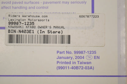 OEM Kawasaki KFX80 Owner's Manual KFX80