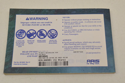 OEM Polaris 9919505 Owner's Manual 05 Sportsman 90 PRED 50/90 NOS