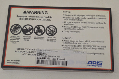 OEM Polaris 9918783 Owner's Manual 04 Predator 500 NOS
