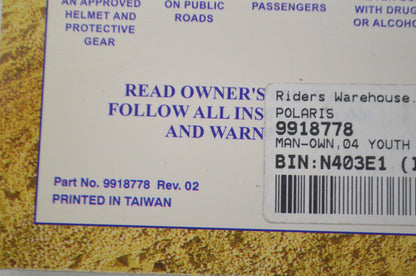 OEM Polaris 9918778 Owner's Manual 04 Youth ATV NOS
