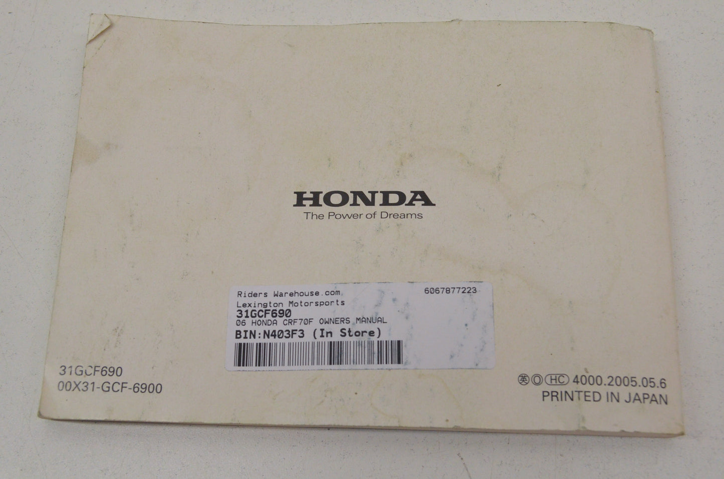 OEM Honda 31GCF690 CRF70F Owner's Manual 06 06 CRF70F