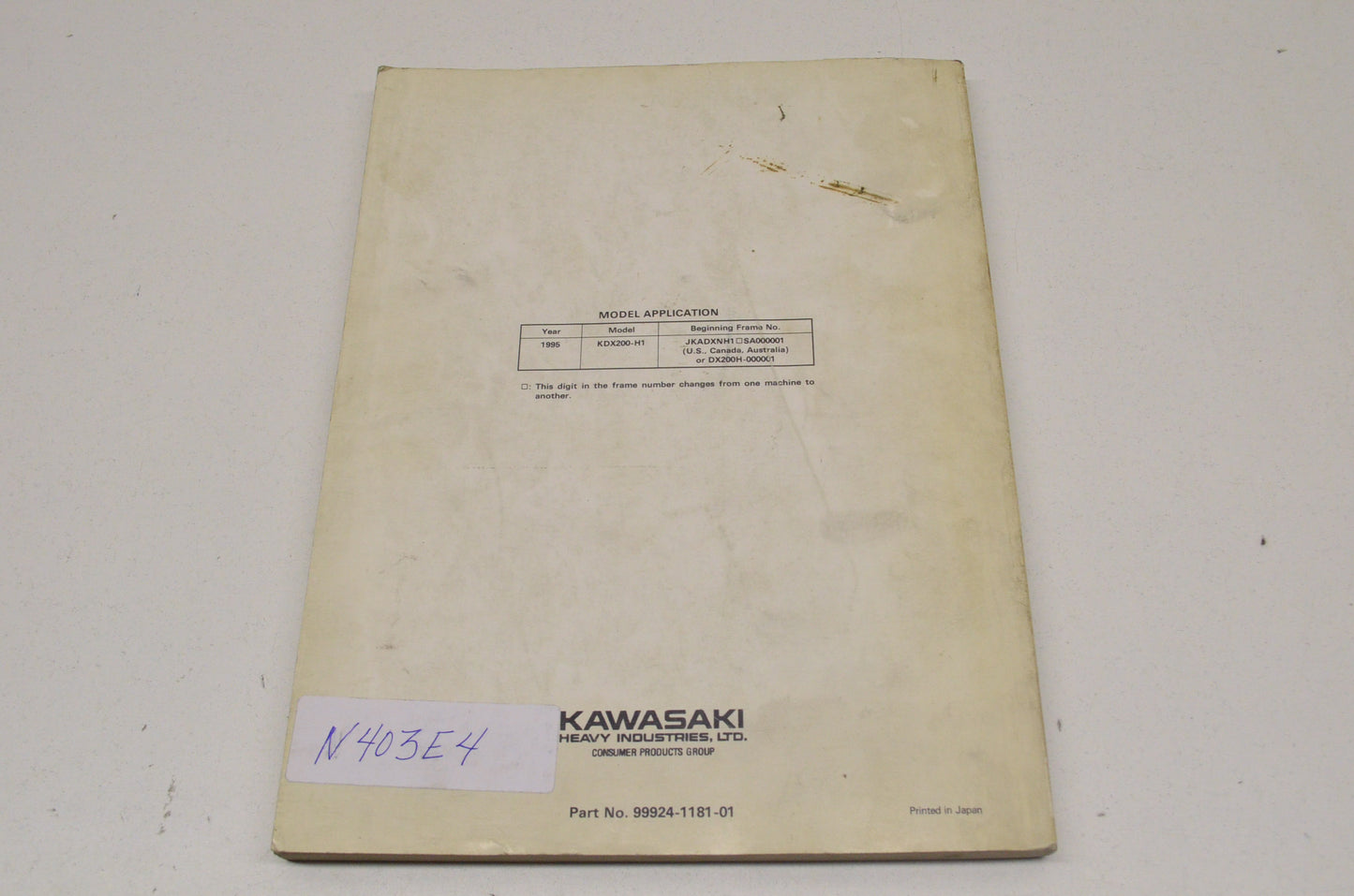 OEM Kawasaki 99924-1181-01 Service Manual KDX200H