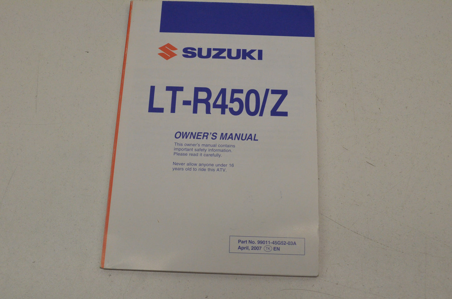 OEM Suzuki 99011-45G52-03A Owner's Manual LT-R450K8 2 NOS