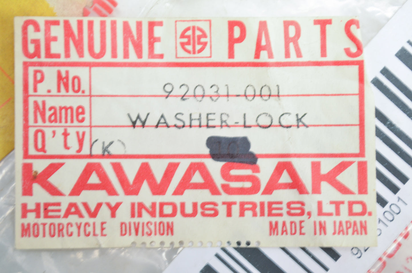 OEM Kawasaki 92031-001 Lock Washer 10MM NOS