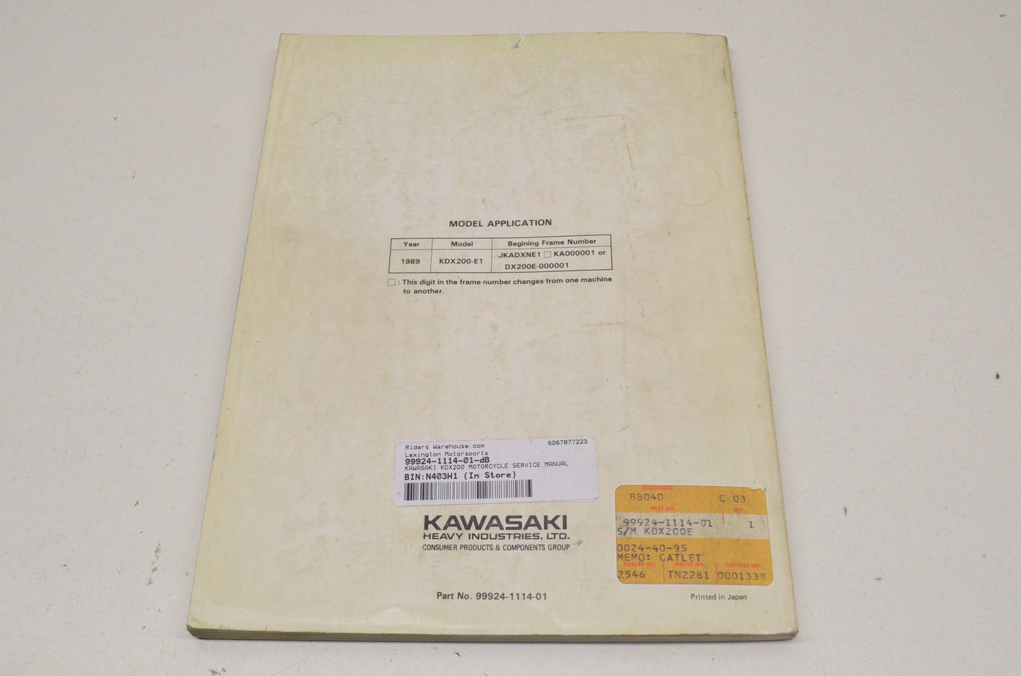 OEM Kawasaki 99924-1114-01 Service Manual KDX200E