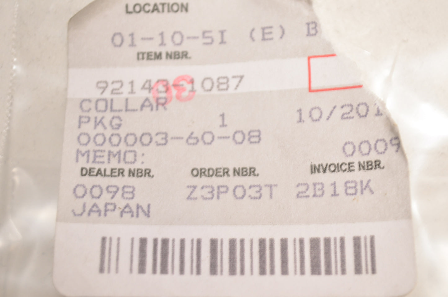 OEM Kawasaki 92143-1087 Collar NOS