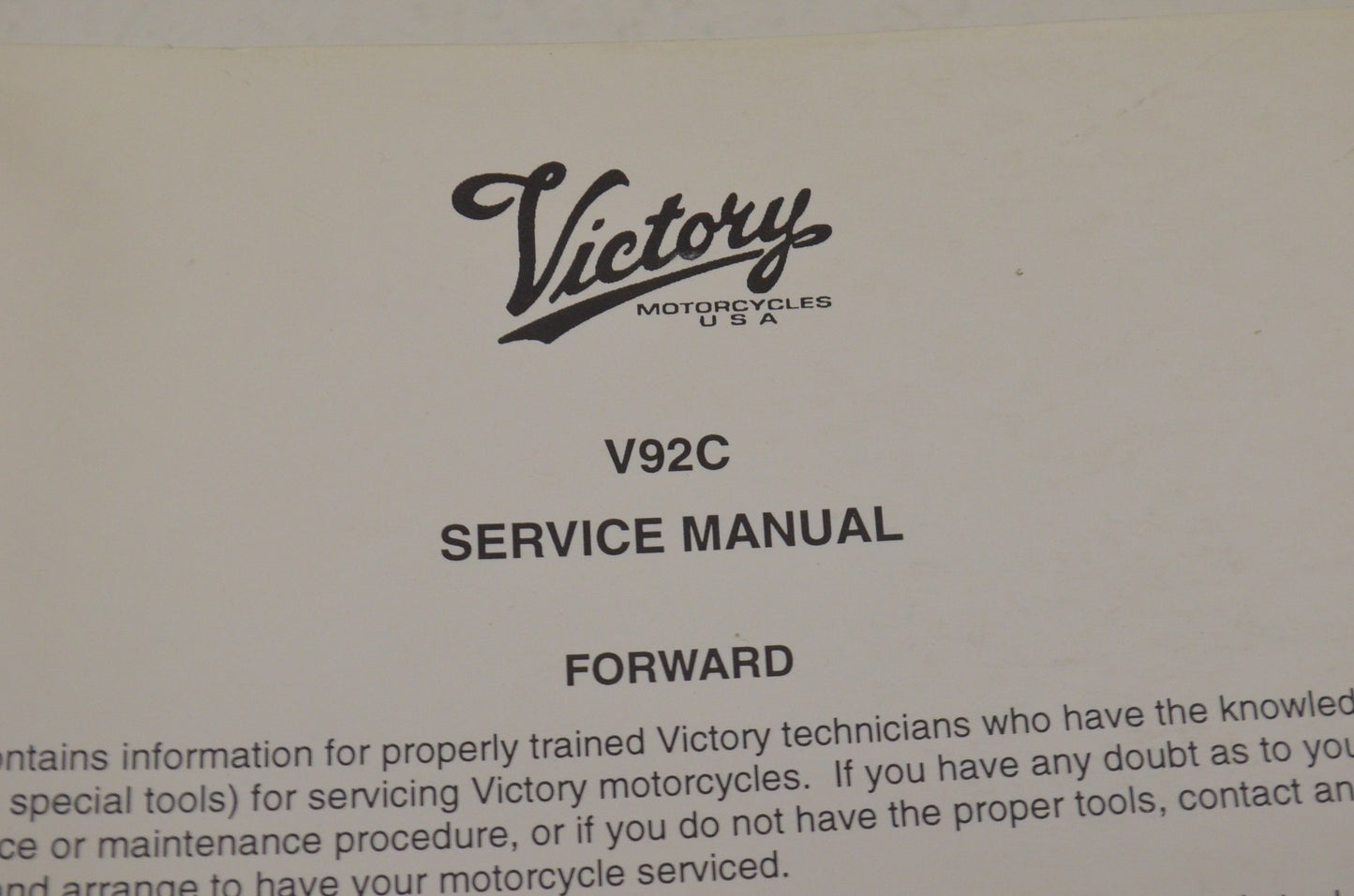 OEM Polaris Victory V92C Service Manual V92C
