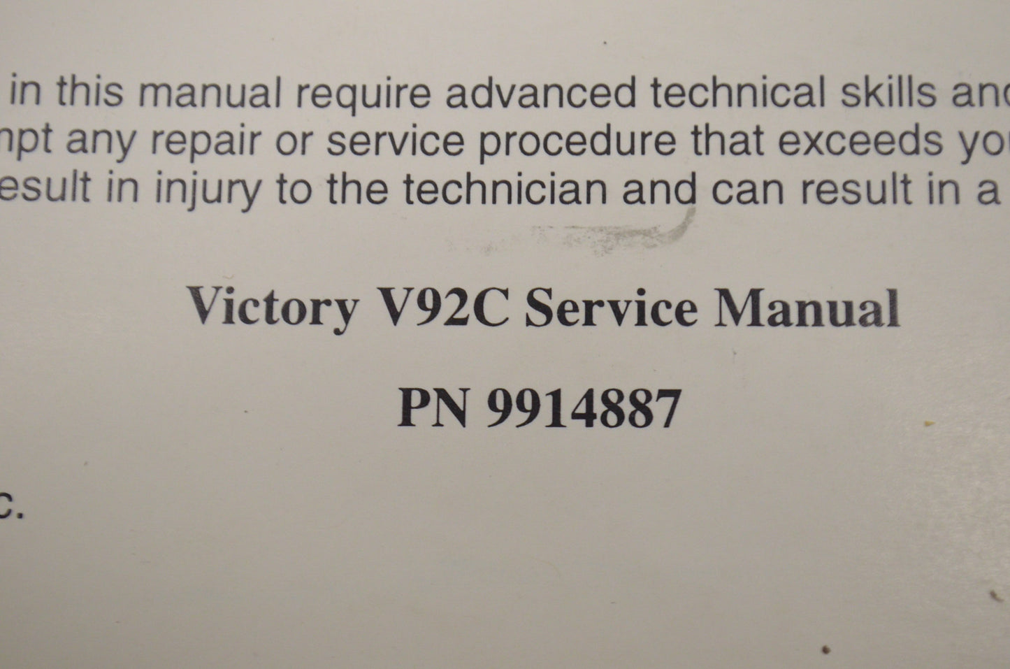OEM Polaris Victory V92C Service Manual V92C