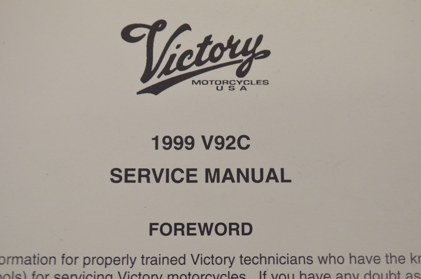 OEM Polaris 9916019 Victory V92C Service Manual 99 99 V92C