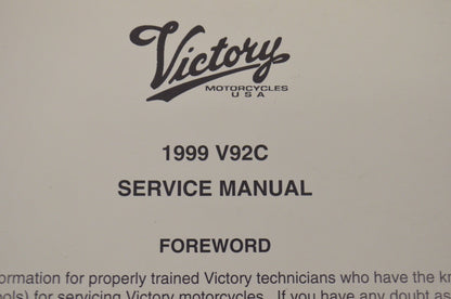 OEM Polaris 9916019 Victory V92C Service Manual 99 99 V92C