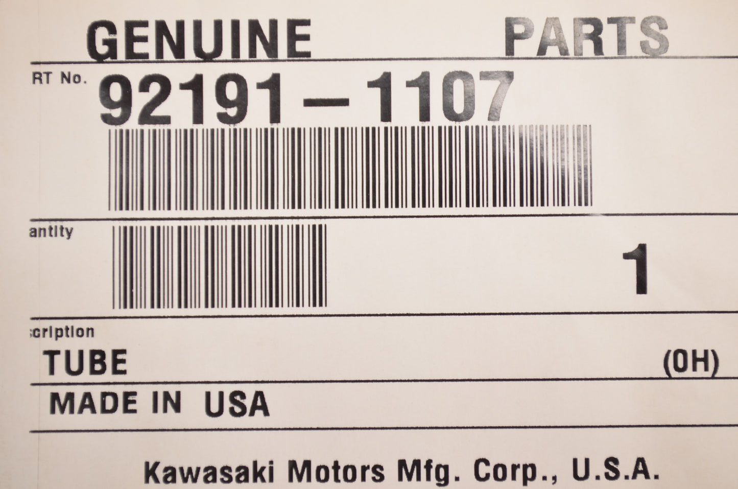 OEM Kawasaki 92191-1107 Tube 5X9X450 NOS