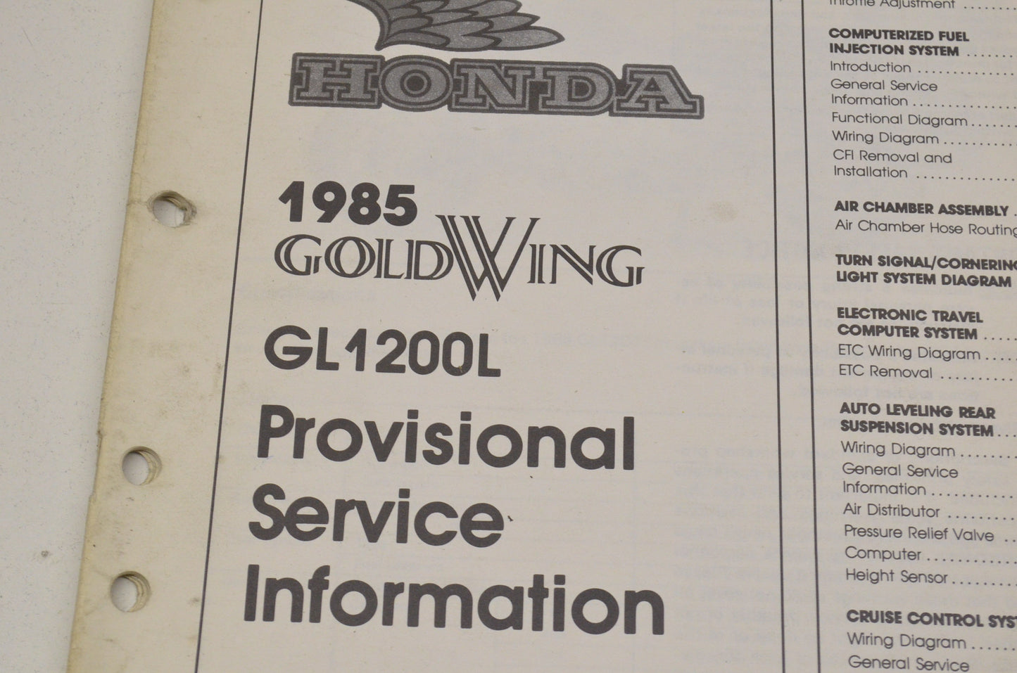 OEM Honda 85 Goldwing GL1200L Provisional Service Information 85 Goldwing GL1200