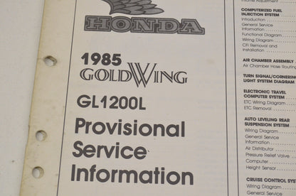 OEM Honda 85 Goldwing GL1200L Provisional Service Information 85 Goldwing GL1200