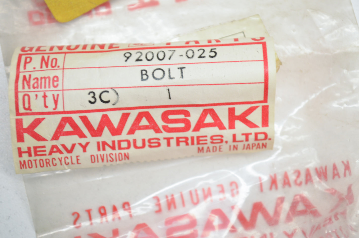 OEM Kawasaki 92007-025 Right Hand Footrest Fitting Bolt NOS