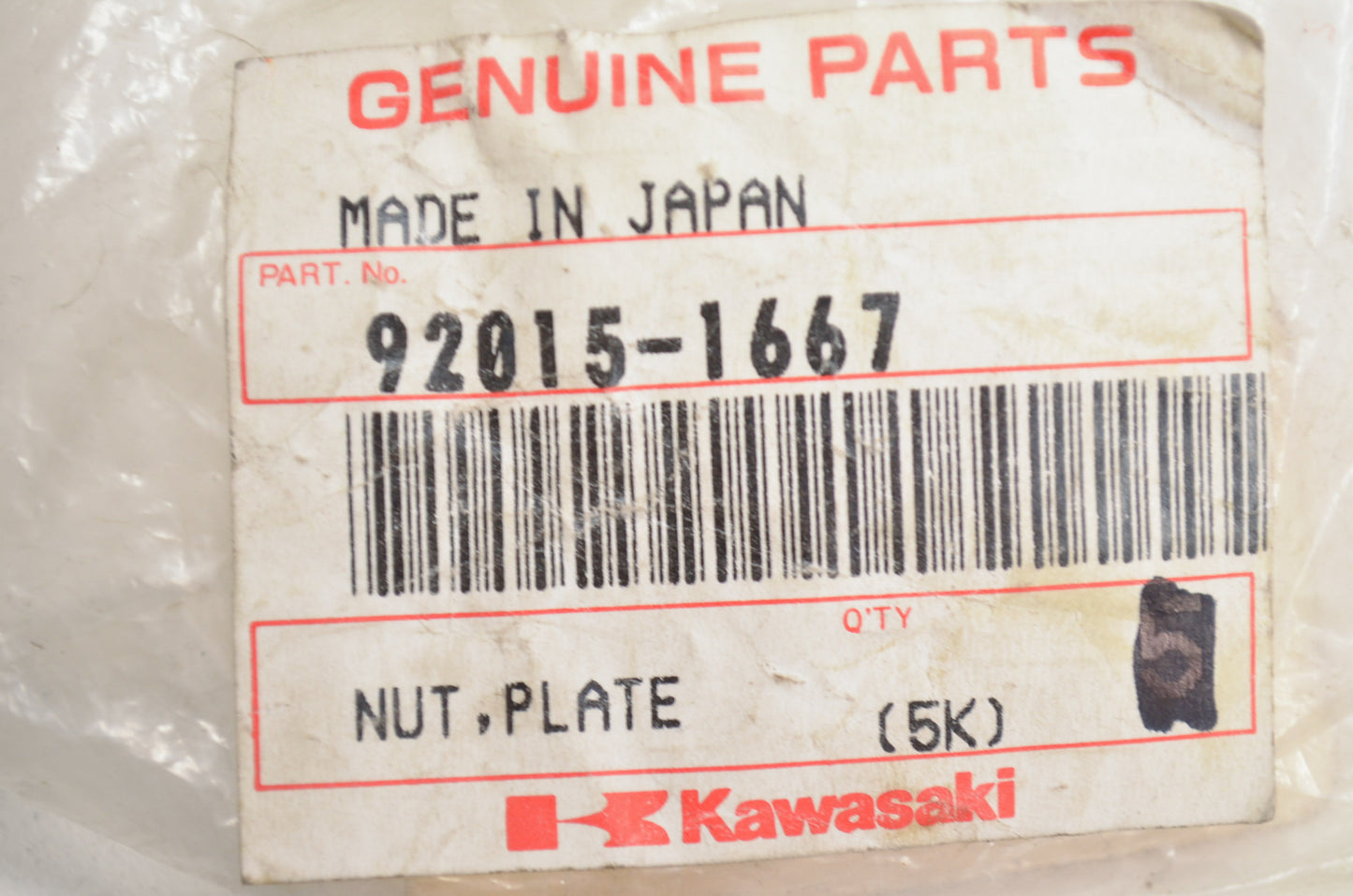 OEM Kawasaki 92015-1667 Plate Nut NOS