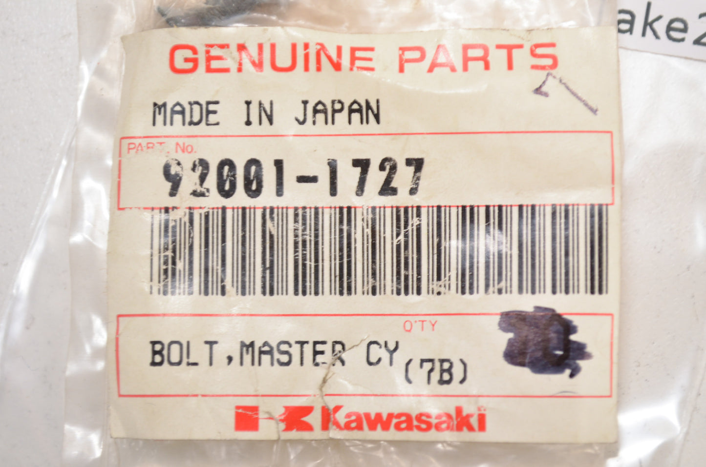 OEM Kawasaki 92001-1727 Master Cylinder Bolt Qty 2 NOS