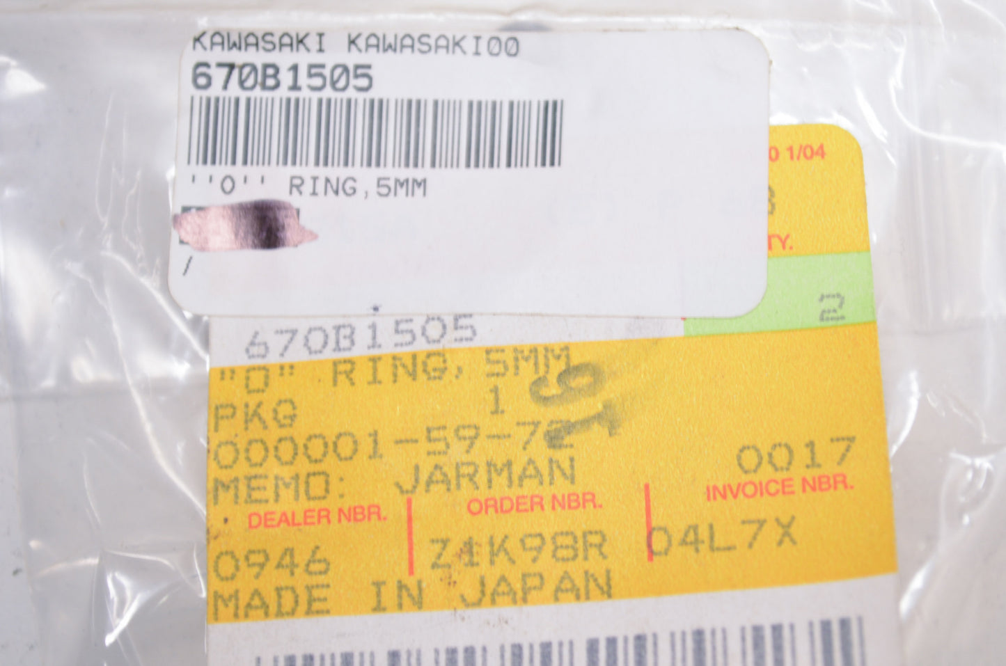 OEM Kawasaki 670B1505 O-Ring 5MM NOS