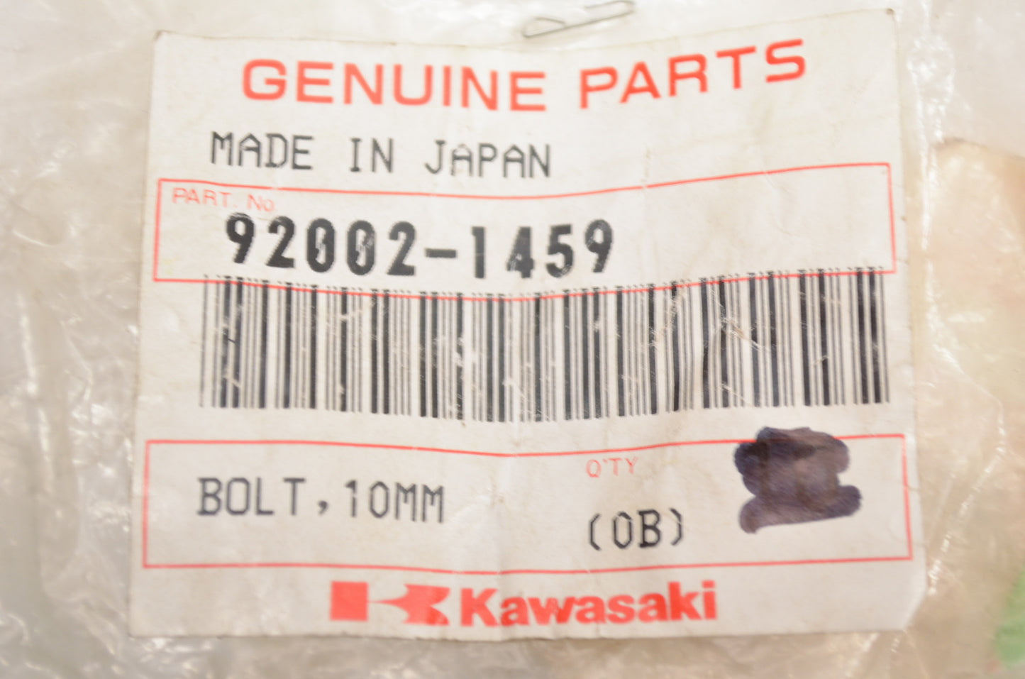 OEM Kawasaki 92002-1459 Bolt 10MM NOS