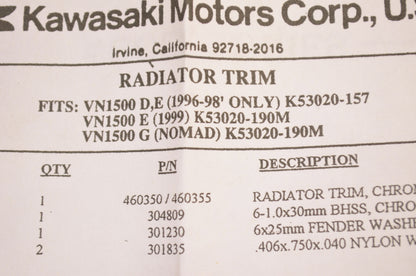 Radiator Trim Kit NOS