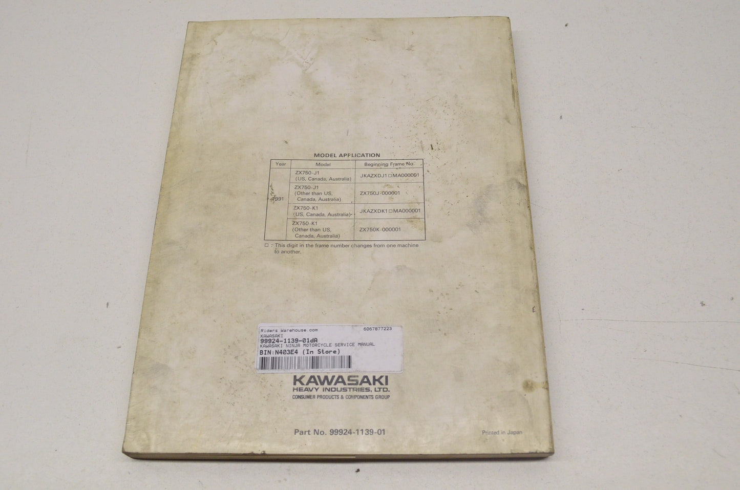 OEM Kawasaki 99924-1139-01 Service Manual ZX750J/K