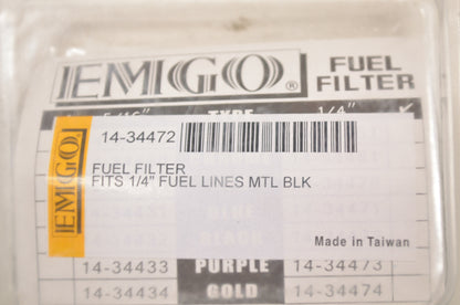 New Emgo Aluminum Fuel Filter 1/4' Black NOS