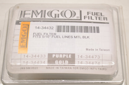 New Emgo Aluminum Fuel Filter 5/16' Black NOS
