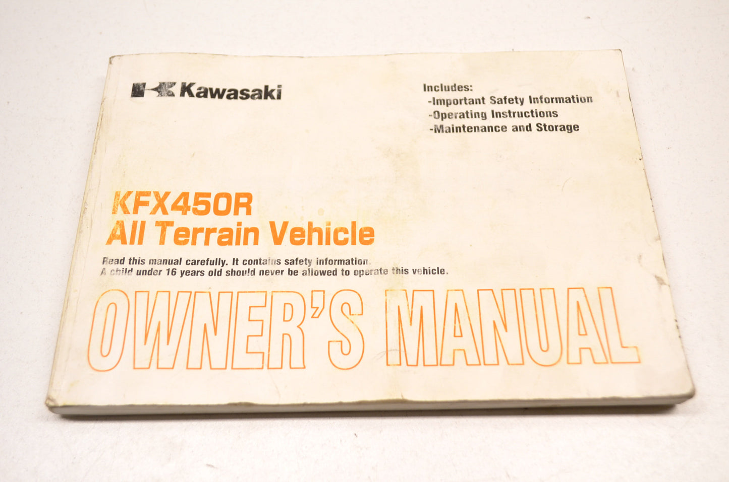 OEM Kawasaki KFX450R ATV Owner's Manual
