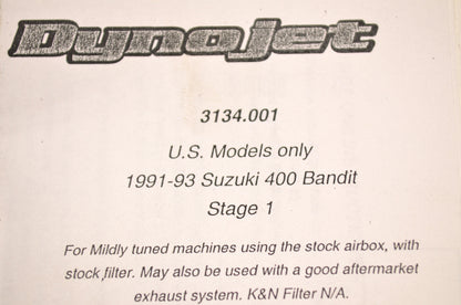 Stage 1 Jet Kit Suzuki 91-93 GSF400 NOS