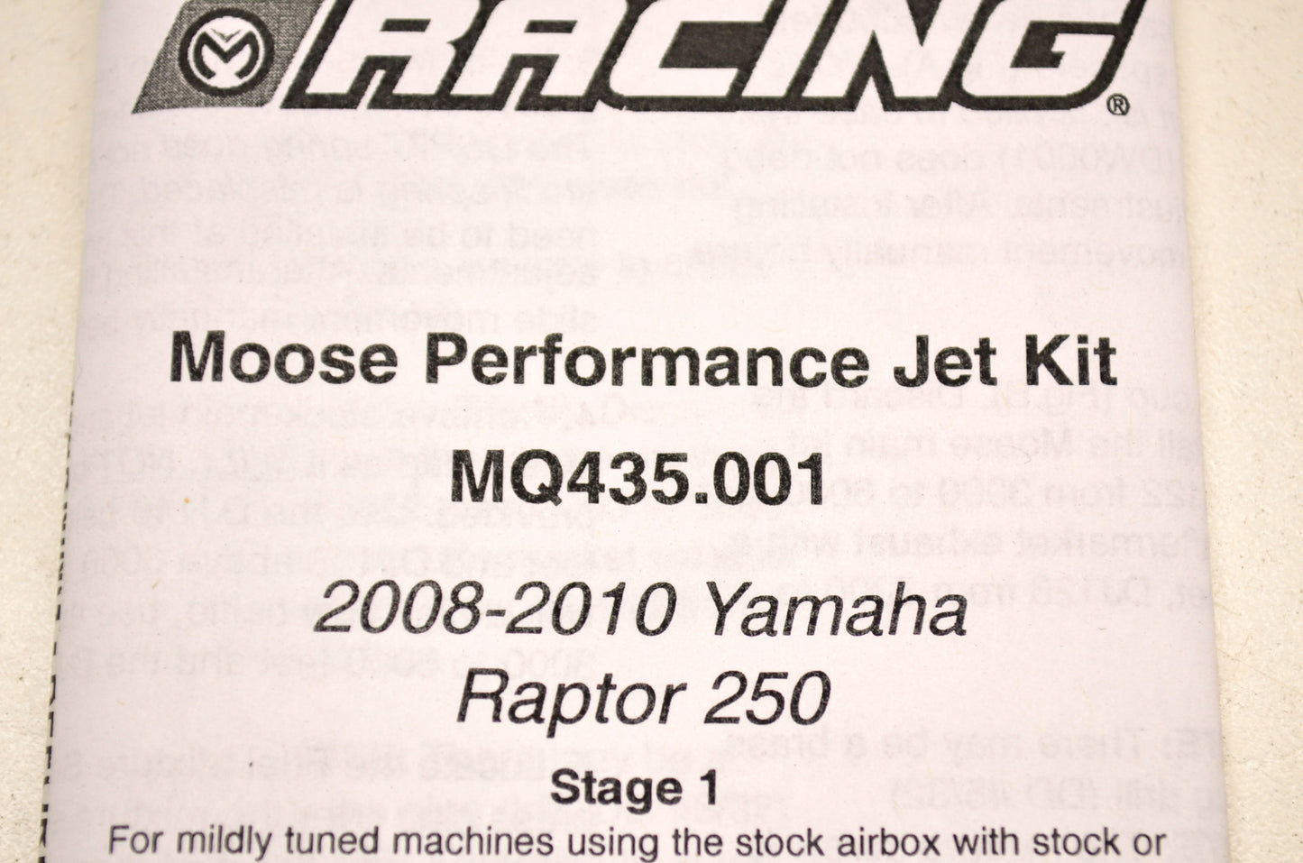 Moose Racing 1007-0305, MQ435 Moose Racing Stage 1 Jet Kit Yamaha 08-10 Raptor 2