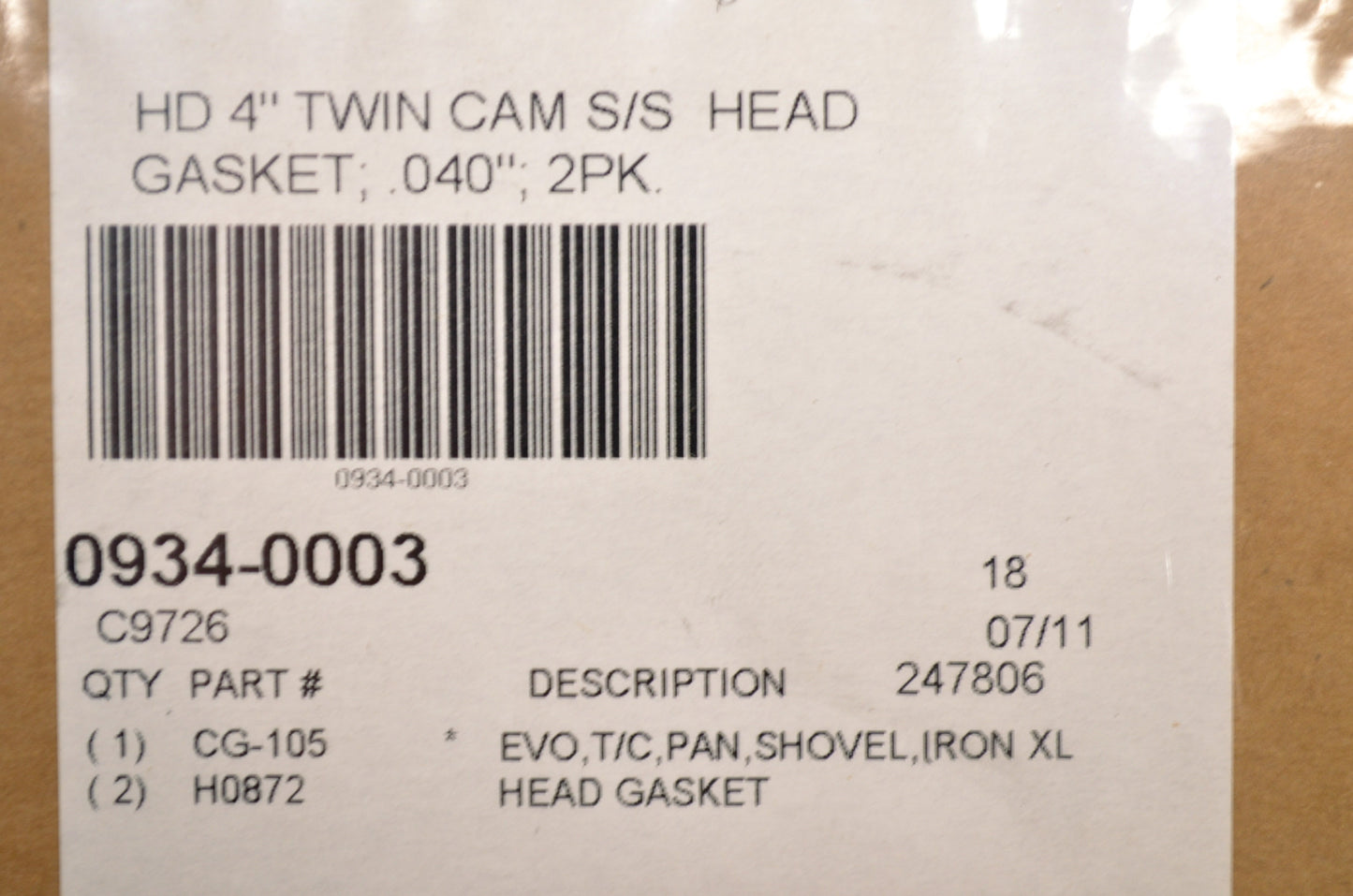 Cometic 0934-0003, C9726 Head Gasket Qty 2 NOS