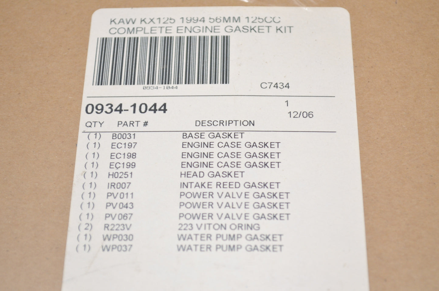 Cometic 0934-1044, C7434 Engine Gasket Kit 56mm 94 KX125 NOS