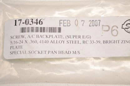 New S&S Back Plate Vent Screw 5/16-24 x 360 NOS
