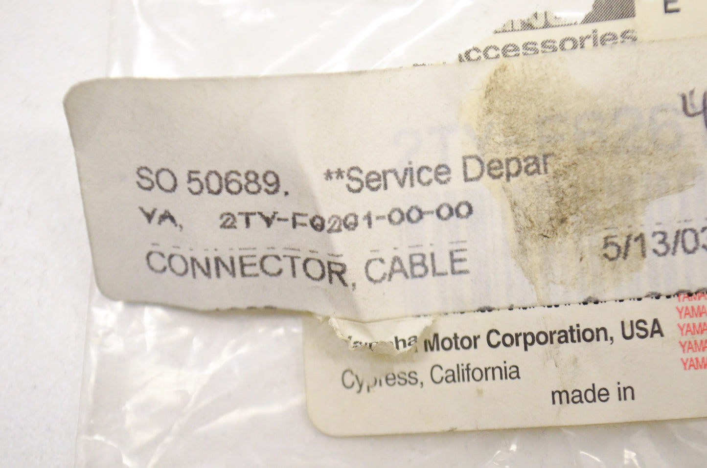 OEM Yamaha 2TY-F6261-00-00 Cable Connector NOS