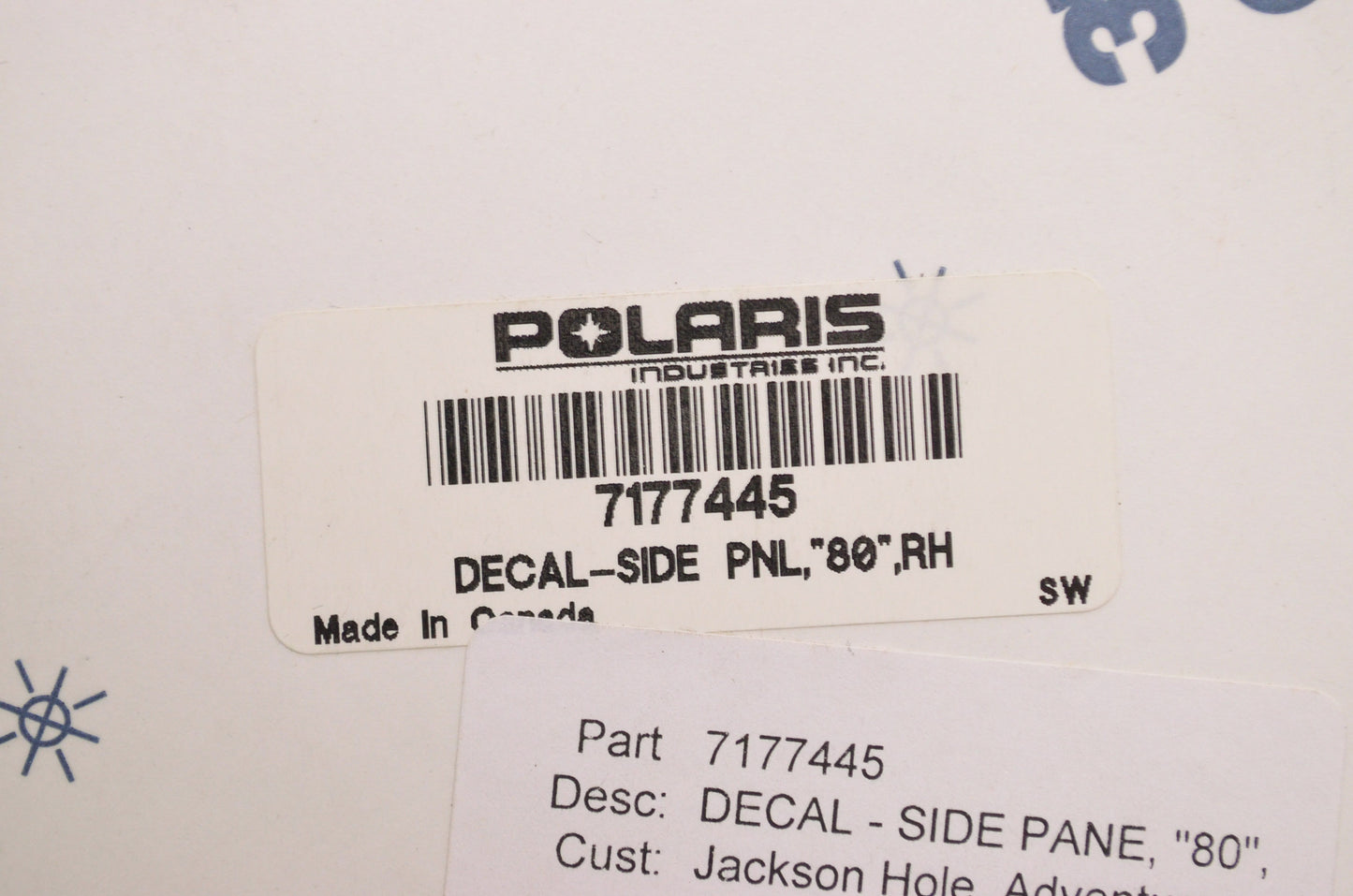 OEM Polaris 7177445 Right Hand "80" Side Panel Decal NOS