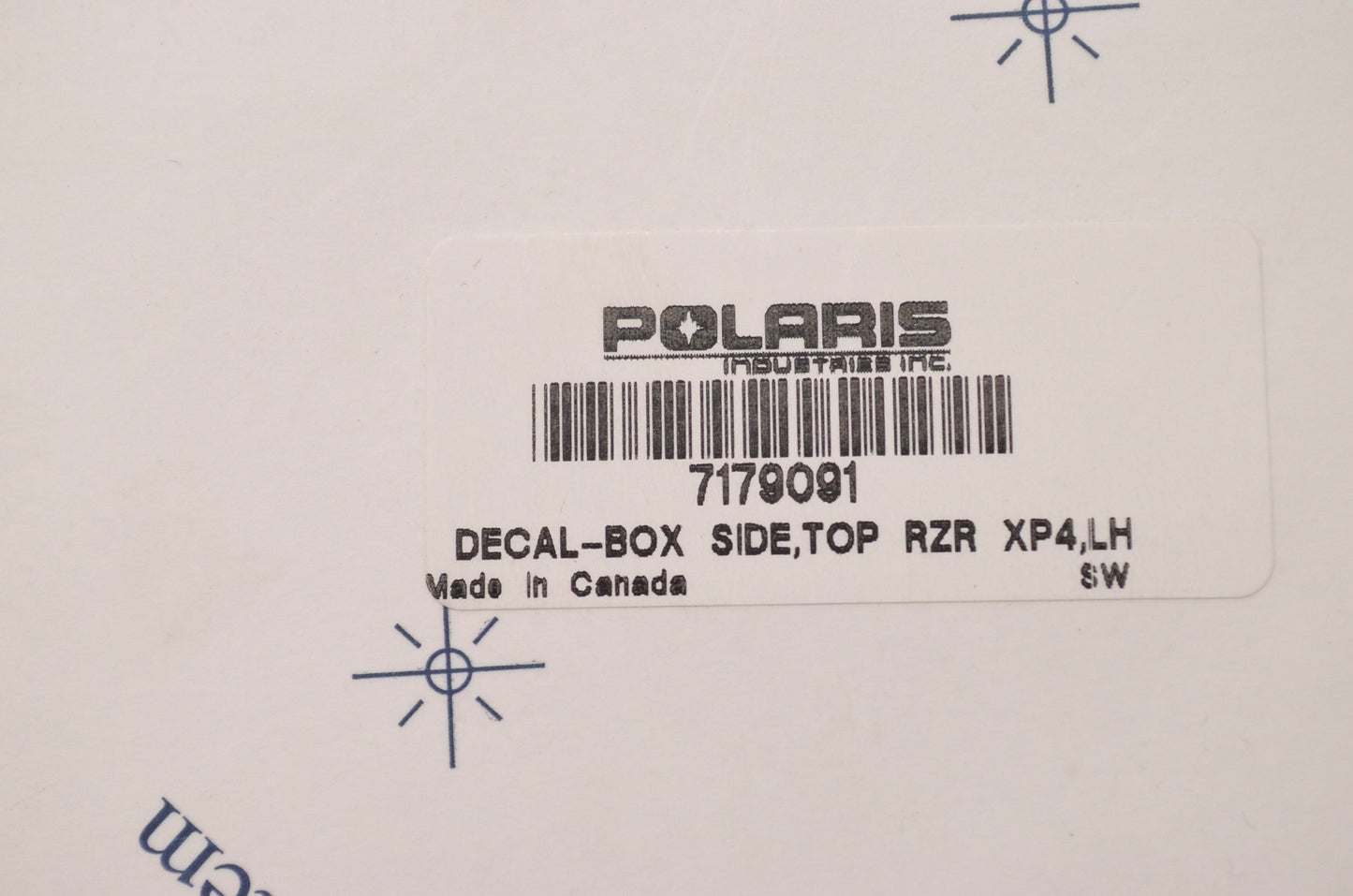 OEM Polaris 7179091 Left Hand 'RZR' Side Box Decal NOS