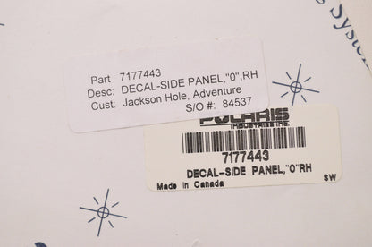 OEM Polaris 7177443 Right Hand "0" Side Panel Decal NOS