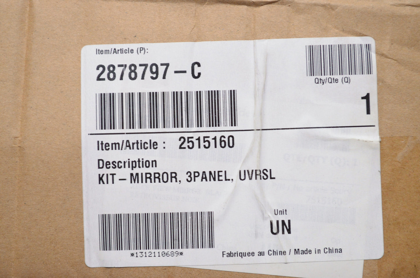 OEM Polaris 2878797 Rear View Mirror 3 Panel NOS