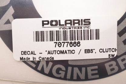 OEM Polaris 7077666 Automatic/EBS' Clutch Decal NOS