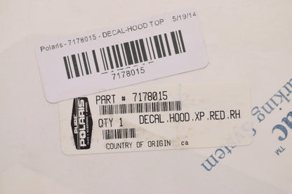 OEM Polaris 7178015 Right Hand Red XP Hood Top Decal NOS