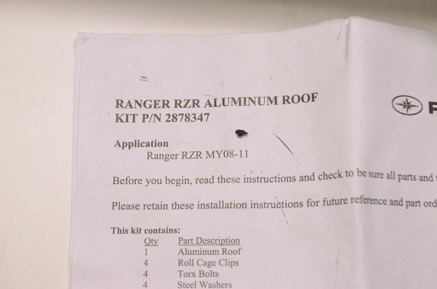 RZR Aluminum Roof Kit NOS