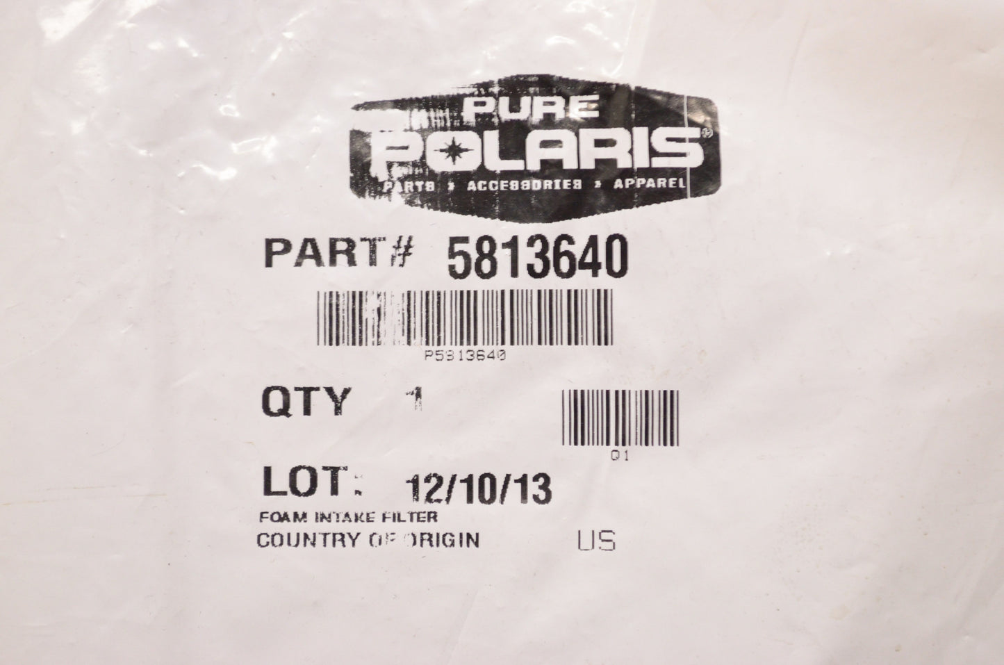 OEM Polaris 5813640 Inlet Foam Filter NOS