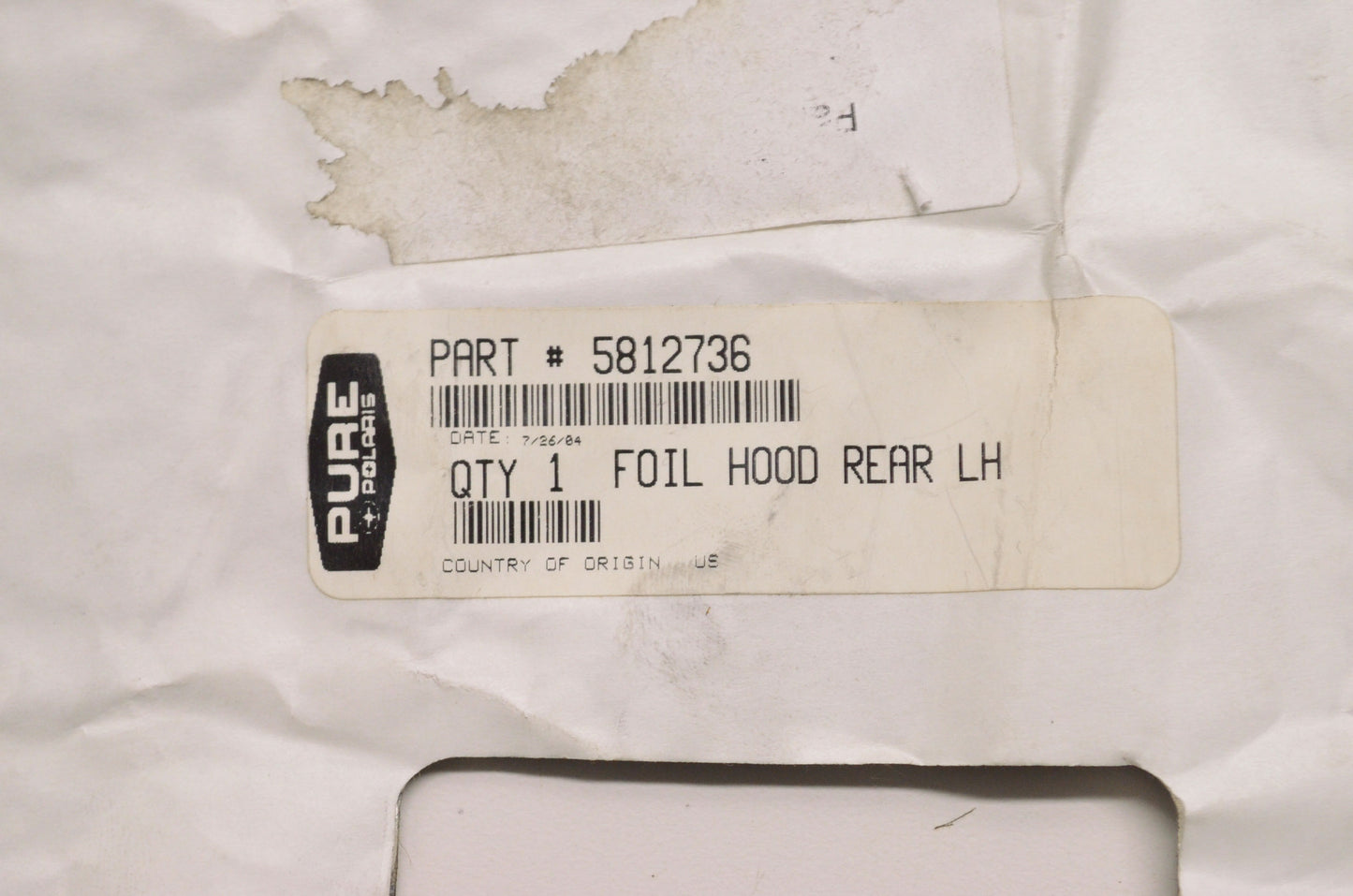 OEM Polaris 5812736 Left Rear Hood Foil NOS