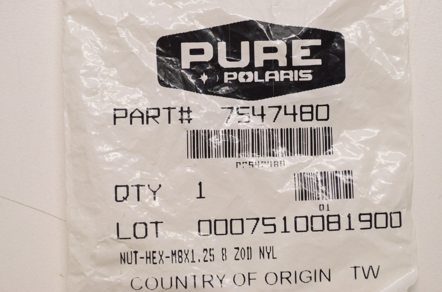 OEM Polaris 7547480 Nylon Hex Head M8X1.25 NOS