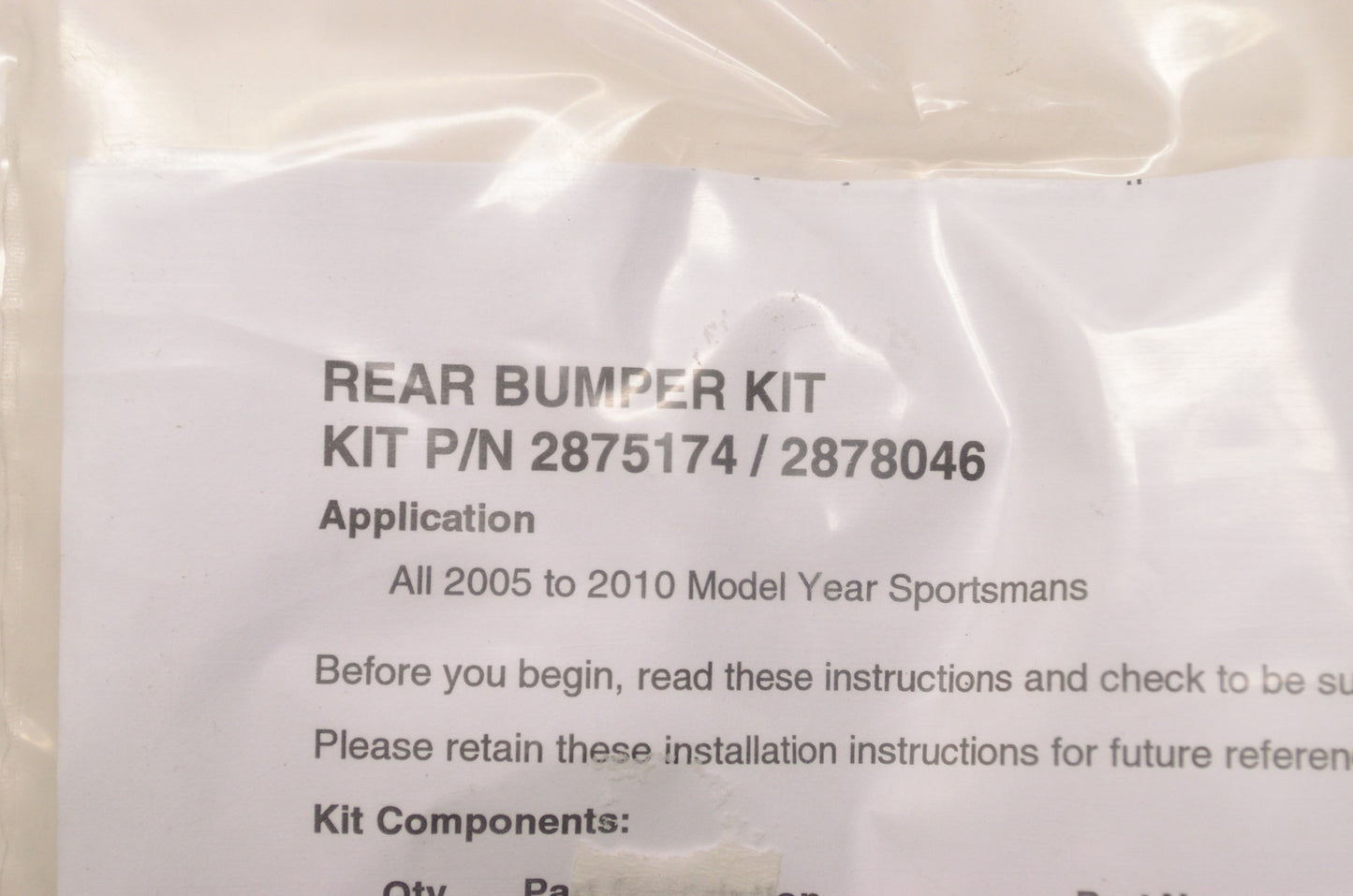 OEM Polaris 2878046 Rear Bumper Kit NOS